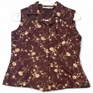 Classic Women's Vintage Brown Floral Sleeveless Vest